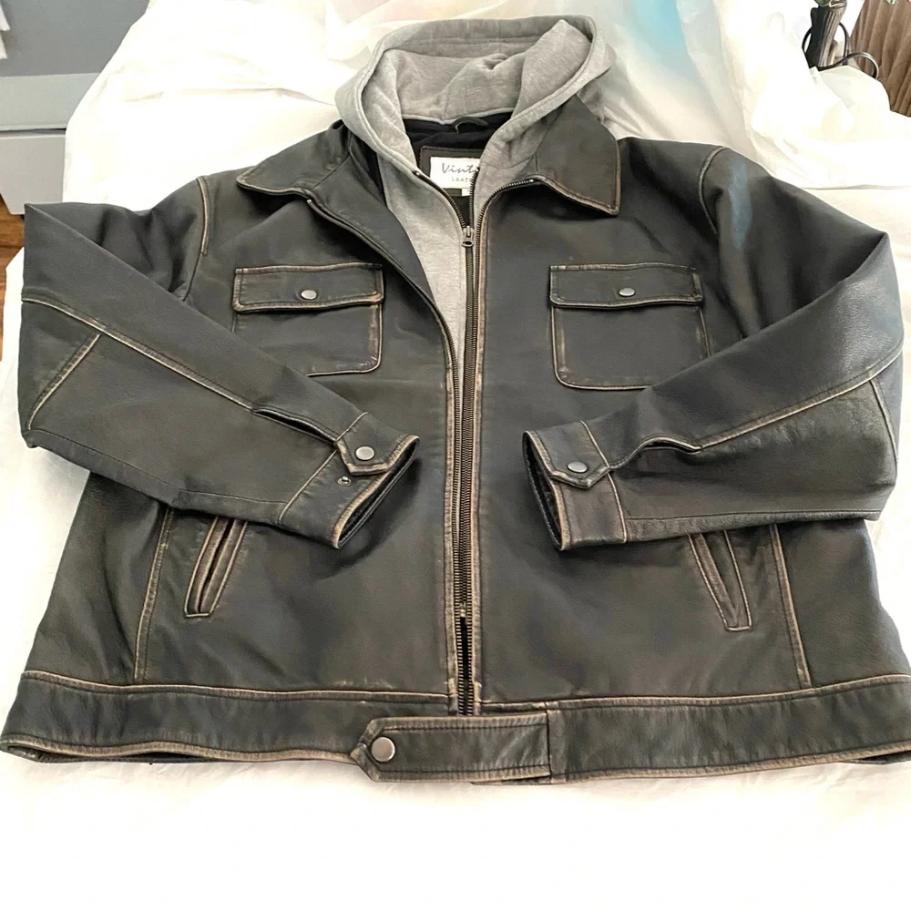 Vintage Leather Biker jacket Black SZ. L  NWOT - Picture 7 of 15